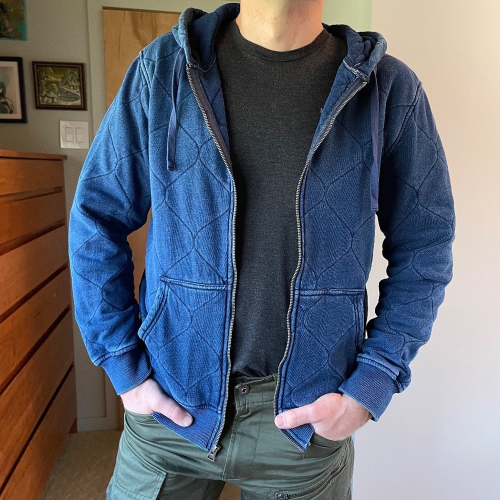 Indigo Jersey Quilted Full Zip Hoodie